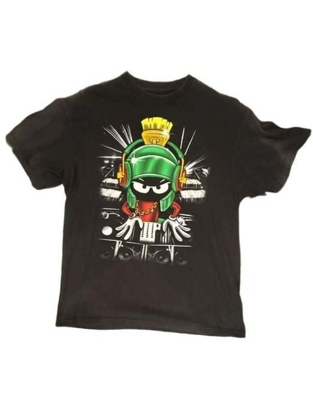 Looney Tunes Marvin The Martian DJ Music Graphic Print Black T-Shirt